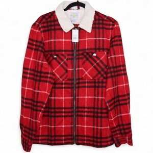 Alaska 1959 Wilderness Gear Mens Red Plaid Sherpa Collar Full Zip Jacket
